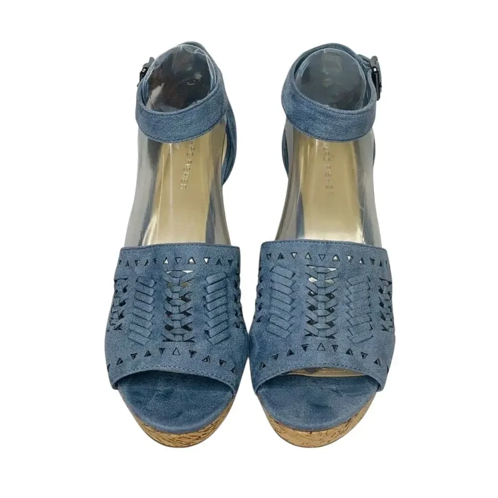 Marc Fisher Batini Faux Suede Wedge Heel Sandals Blue Womens‎ Size 9